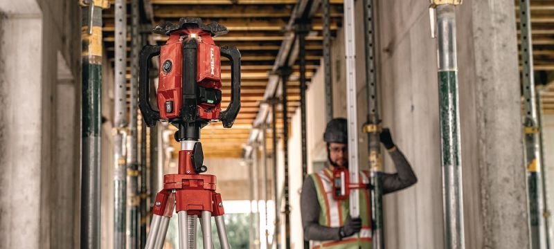 Niveliranje rotacijskim laserom s jednim nagibom PR 40-22 Robusno vanjsko niveliranje rotacijskim laserom s automatskim funkcijama za niveliranje na velikim udaljenostima, svrstavanje, rad pod nagibom i kvadriranje (baterijska platforma Nuron) Primjene 1