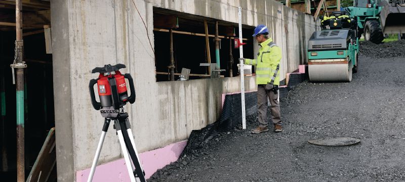 Vanjski rotacijski laser za niveliranje PR 2-HS A12 Vanjski rotacijski laser za vodoravno niveliranje i stupnjevanje sa zaštitom od udara od 360° Primjene 1