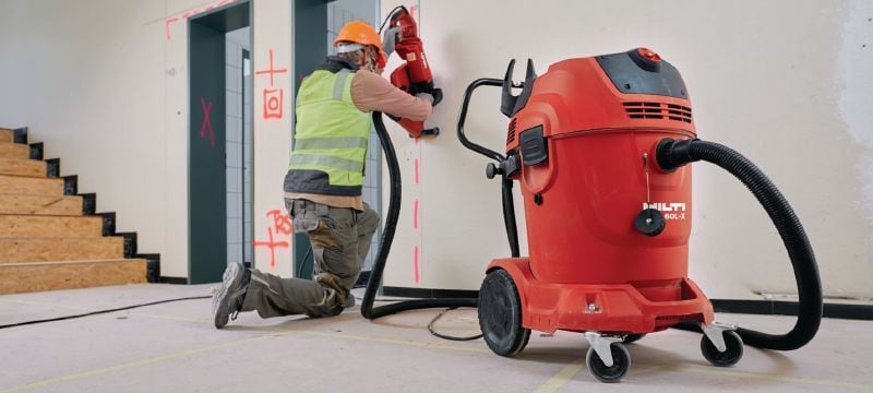 Ekstraktor prašine klase VC 60M-X M Vrlo snažan ekstraktor prašine za povezivanje s električnim alatima i čišćenjem na gradilištu (mokro i suho), spremnik od 60 l Primjene 1