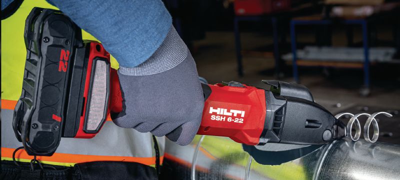 SSH 6-22 CD akumulatorske škare za metal Akumulatorske dvostruke škare za brze rezove u spiralnim i ventilacijskim kanalima do 4 x 0,9 mm│20 mjera – s uključenim Hilti SSH CD oštricama (Nuron baterijska platforma) Primjene 1