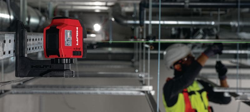 Linijski zeleni laser PM 2-LG Linijski zeleni laser s 2 svjetlosna snopa visoke vidljivosti za niveliranje i poravnavanje Primjene 1