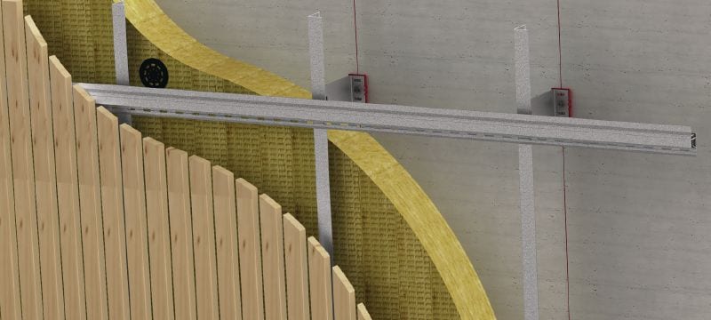 Ovjesne šine MFT-MTS Ovjesne šine za pomoć pri prethodnoj izradi i montaži okomitih drvenih ploča obloge na aluminijske potkonstrukcije za ventilirane fasade Primjene 1
