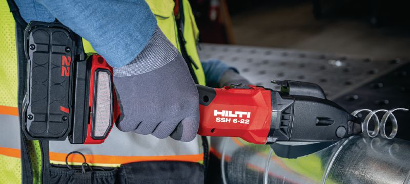 SSH 6-22 CD akumulatorske škare za metal Akumulatorske dvostruke škare za brze rezove u spiralnim i ventilacijskim kanalima do 4 x 0,9 mm│20 mjera – s uključenim Hilti SSH CD oštricama (Nuron baterijska platforma) Primjene 1