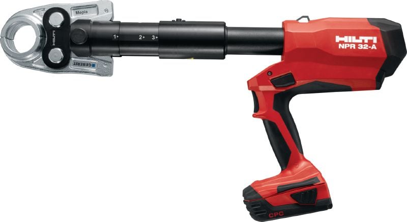Alat za prešanje cijevi pistol drška NPR 32-A Baterijski alat za prešanje cijevi kompaktnog dizajna od 32 kN sa zamjenjivim čeljustima za metalne i plastične cijevi do 110 mm